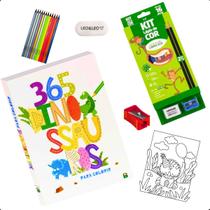 Kit Livro 365 desenhos Dinossauro + Caixa de lápis de cor Brinquedo - Dinossauro menino presente de natal aniversário