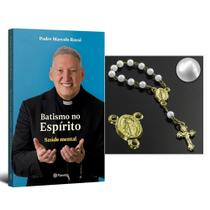 Kit Livro Batismo no Espírito, Padre Marcelo Rossi + Mini Terço de Dedo 5mm Pérola Branco Dourado Fé e Devoção