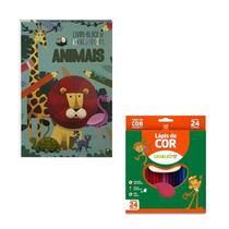 Kit Livro Bloco de Colorir Animais e Lápis de Cor 4449 - TodoLivro