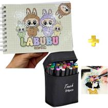 Kit Livro Bobbie Goods Labubu + 24 Canetas Ponta Dupla