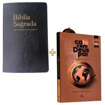 KIT LIVRO CAFÉ COM DEUS PAI e BÍBLIA LETRA GRANDE DICIONÁRIO E CONCORDÂNCIA LUXO PRETA Palavras de Jesus em Vermelho