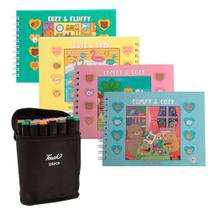Kit Livro Colorir Comfy Cozy Desenhos Variados Com Canetinha