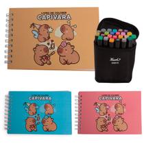 Kit Livro Colorir Desenhos Variados Capivara 24 Canetinha