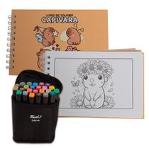 Kit Livro Colorir Desenhos Variados Capivara 24 Canetinha