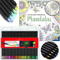 Kit Livro Colorir Mandalas + Lápis Faber Supersoft 50 cores