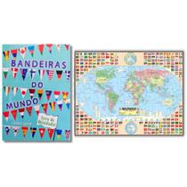 Kit: Livro de Atividades - Bandeiras Do Mundo + Mapa Mundi Gigante - Educativo