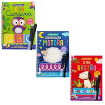 KIT Livro de Atividades Letra BASTÃO Letra CURSIVA e COORDENAÇÃO MOTORA Caligrafia Sílabas Palavras Caneta mágica