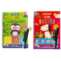 KIT Livro de Atividades Letra CURSIVA e BASTÃO Caligrafia Sílabas Palavras Caneta mágica