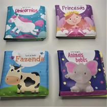 Kit livro de banho bebê unicórnio princesa dinossauro animai