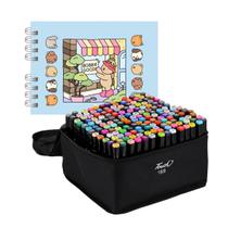 Kit Livro de Colorir 168 Canetinhas Caneta Ponta Dupla Marcador 50 Paginas Infantil