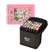 Kit Livro de Colorir 48 Canetinhas Estojo de Canetas Ponta Dupla Cores Marcador