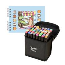 Kit Livro de Colorir 48 Canetinhas Estojo de Canetas Ponta Dupla Cores Marcador Kit Livro de Colorir 48 Canetinhas Estojo de Canetas Ponta Dupla Cores Marcador