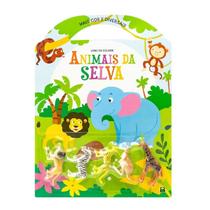 Kit Livro De Colorir +5 mini Animais Selva +12 Lápis de cor