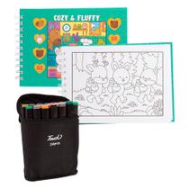 Kit Livro De Colorir Adulto Com 24 Canetinha Ponta Dupla