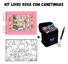 Kit Livro De Colorir Bobbie Goods Capa Dura 50 Páginas Desenhos Conjunto Estojo Caneta Canetinhas 36 cores - NoBrand