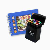 Kit Livro De Colorir Bobbie Goods Capa Dura Azul e 24 Canetinhas