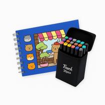 Kit Livro de Colorir Capa Dura 24 Canetinhas AZUL