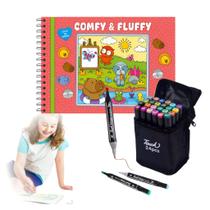 Kit Livro De Colorir Capa Dura 50 Páginas + Canetinhas Colorir Marca Texto De 24 Cores Kit Livro De Colorir Capa Dura 50 Páginas + Canetinhas Colorir Marca Texto De 24 Cores