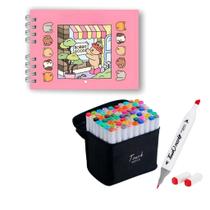 Kit Livro de Colorir Capa Dura 50 Páginas + Canetinhas de Ponta Dupla e Marca Texto de 24 a 120 Core