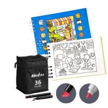 Kit Livro de Colorir Capa Dura Caderno de Desenho 50Flhs + Kit de Canetinhas Touch 36 Cores Kit Livro de Colorir Capa Dura Caderno de Desenho 50Flhs + Kit de Canetinhas Touch 36 Cores