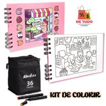 Kit Livro de Colorir Capa Dura Caderno de Desenho 50Flhs + Kit de Canetinhas Touch 36 Cores Kit Livro de Colorir Capa Dura Caderno de Desenho 50Flhs + Kit de Canetinhas Touch 36 Cores