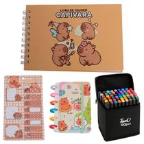 Kit Livro de Colorir Capivara Capa Dura + Itens Papelaria