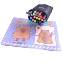 Kit Livro de Colorir Capivara Capa Holográfica + 24 canetinhas - Tamanho A4 ( Azul ) Kit Livro de Colorir Capivara Capa Holográfica + 24 canetinhas - Tamanho A4 ( Azul )