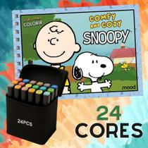 KIT Livro de colorir Comfy and Cozy do Snoopy com jogo de 24 canetas touch ponta dupla Passatempo Ferias