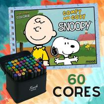 KIT Livro de colorir Comfy and Cozy do Snoopy com jogo de 60 canetas touch ponta dupla Passatempo Férias KIT Livro de colorir Comfy and Cozy do Snoopy com jogo de 60 canetas touch ponta dupla Passatempo Férias
