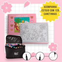 Kit Livro de Colorir Comfy e Cozy Antiestresse + 120 Canetas