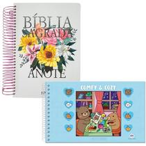 KIT Livro de colorir Comfy e Cozy Blue Azul Bíblia Anote NVI Nova Versão Primavera
