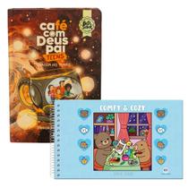 KIT Livro de colorir Comfy e Cozy Blue e Devocional Café com Deus Pai Teens ferramenta para desacelerar e se desconectar