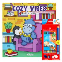 Kit Livro De Colorir Cozy Vibes e Lápis De Cor Faber-Castell Entretenimento Educativo Magic Kids