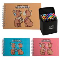 Kit Livro de Colorir Infantil Capa Dura Capivara 120 Canetas