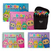 Kit Livro De Colorir Infantil Labubu Canetinha Ponta Dupla