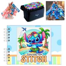 Kit Livro de Colorir Lilo Stitch 24, 48, 60, 80 ou 120 Canetinhas Touch Coloridas Chaveiro Stitch ou Angel Kit Livro de Colorir Lilo Stitch 24, 48, 60, 80 ou 120 Canetinhas Touch Coloridas Chaveiro Stitch ou Angel