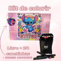 Kit Livro De Colorir Stitch Estilo Bobbie Goods Com Conjunto De Canetas Marcador Permanente Ponta Dupla 24 Cores Capa Dura 50 Páginas 180g A5