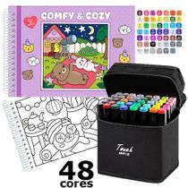 Kit Livro De Colorir Tik Tok Comfy And Cozy Purple 48 Desenhos + 48 Canetinhas Marcador Ponta Dupla Kit Livro De Colorir Tik Tok Comfy And Cozy Purple 48 Desenhos + 48 Canetinhas Marcador Ponta Dupla