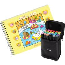 Kit Livro De Colorir Tik Tok Cute And Cozy Yellow 48 Desenhos + 24 Canetinhas Marcador Ponta Dupla