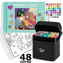 Kit Livro De Colorir TikTok Comfy And Cozy Green 48 Desenhos + 48 Canetinhas Marcador Ponta Dupla Kit Livro De Colorir TikTok Comfy And Cozy Green 48 Desenhos + 48 Canetinhas Marcador Ponta Dupla
