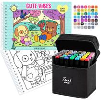 Kit Livro De Colorir TikTok Cute Vibes 48 Desenhos + 48 Canetinhas Marcador Ponta Dupla Kit Livro De Colorir TikTok Cute Vibes 48 Desenhos + 48 Canetinhas Marcador Ponta Dupla