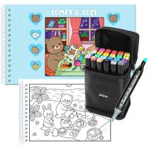 Kit Livro De Colorir TikToker Comfy and Cozy Blue 48 Desenhos + 24 Canetinhas Ponta Dupla Kit Livro De Colorir TikToker Comfy and Cozy Blue 48 Desenhos + 24 Canetinhas Ponta Dupla