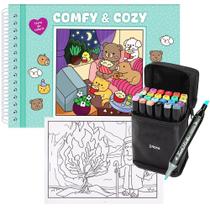 Kit Livro De Colorir TikToker Comfy And Cozy Green 48 Desenhos + 24 Canetinhas Ponta Dupla Kit Livro De Colorir TikToker Comfy And Cozy Green 48 Desenhos + 24 Canetinhas Ponta Dupla