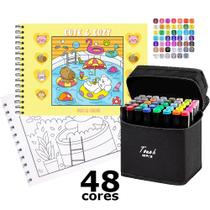 Kit Livro De Colorir TikToker Cute and Cozy Yelllow 48 Desenhos + 48 Canetinhas Ponta Dupla