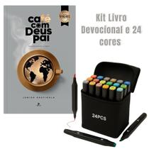 KIT Livro Devocional Café Com Deus Pai Edição 2026 Marca Página e Kit de 24 cores de canetas ponta dupla