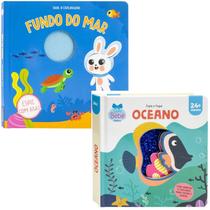 Kit Livro Espie e Toque: Oceano + Livro Espie as Abas: Dani, o Explorador - Fundo do Mar Crianças Filhos Infantil Desenh - Atividade Educativo Amigo