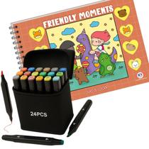 KIT Livro Friendly Moments Capa Dura Colorir e 24 Canetas Touch Pontas Duplas Educativo Passatempo Aulas Férias KIT Livro Friendly Moments Capa Dura Colorir e 24 Canetas Touch Pontas Duplas Educativo Passatempo Aulas Férias