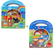 KIT Livro Historias bíblicas e Histórias do nascimento de Jesus Espie e encontre Cartonado com alça