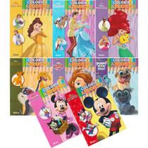 Kit Livro Infantil Colorir E Aprender Clássicos Disney Princesas Rei Leão Minnie Micket A Bela e a Fera Puppy Dog Pals