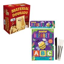 Kit Livro Infantil Para Aprender e Desenvolver Com Caneta Mágica + Material Dourado 111 Pçs